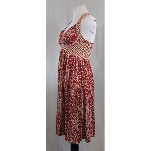 London Times Dark Red Ivory Print Halter Top Dress 4 - Picture 3 of 5